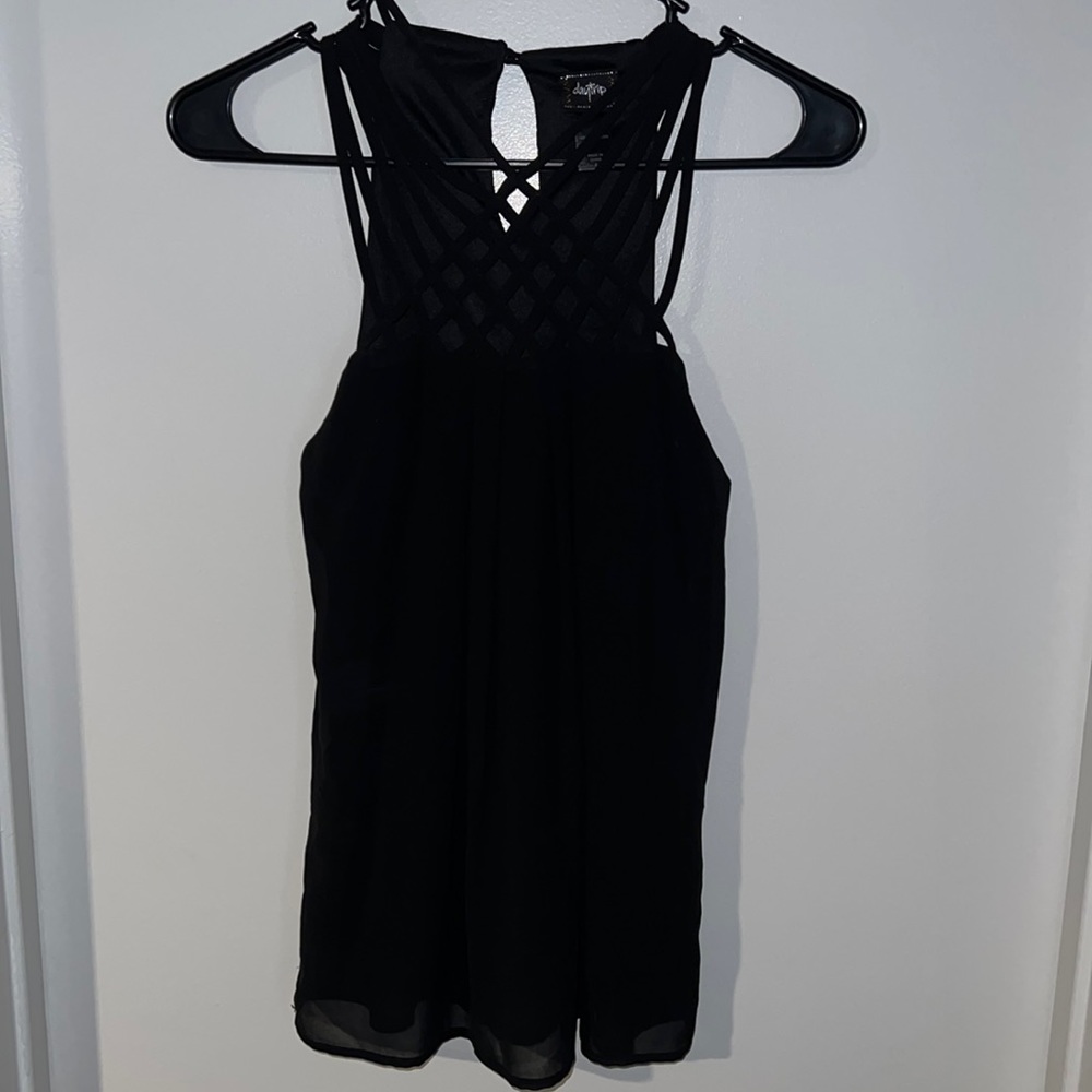 Black sleeveless high neck blouse